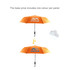 A 23'' orange colour-changing umbrella with a logo, featuring a curved handle for easy grip.