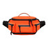 An orange and black expandable bum bag with multiple zippered pockets and a top handle.