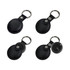 A set of black tracking tags with keyring attachments, featuring a PU case and rounded design.