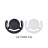 A black and a white phone pop holder car clip, featuring a circular centre and curved grips for attachment.