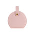 A small portable jewellery box in soft pink PU leather, featuring a rounded design and a gold fastener.