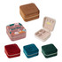 A collection of velvet jewellery organisers in various colours, featuring floral designs and a simple interior layout.