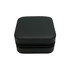 A square black PU leather jewellery box with a zipped closure. The surface features a textured pattern and a logo.