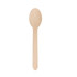 A wooden disposable spoon in a natural light brown colour, featuring a smooth finish and simple design.