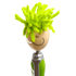 A quirky pen with a smiling face and bright green mop head-like strands, featuring a silver clip.