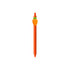 An orange pen featuring a carrot-shaped top and a green leafy attachment. It has a logo on the barrel.