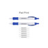 A blue and white pen featuring a window displaying multiple messages, with a textured grip for comfort.
