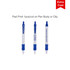 A promotional pen featuring a white body with blue accents and a logo. It has a click mechanism and a cushioned grip.