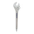 A silver ballpoint pen shaped like a spanner, featuring a logo on the side.