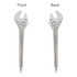 A spanner-shaped ballpoint pen in silver with a front and back view. It features a logo.