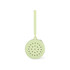 A round silicone pouch in a soft green colour with perforated holes and a strap for easy carrying.
