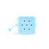 A square silicone pouch in light blue with six holes and a zip closure. It includes a flexible handle.