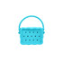 A turquoise silicone bag with a textured handle and holes, featuring a scalloped design.