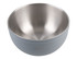 A double wall salad bowl in light grey with a stainless steel interior, featuring a logo.