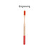 A bamboo toothbrush with a large round handle featuring red accents and a logo.