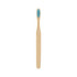 A large flat handle toothbrush with a bamboo body and blue bristles, featuring a simple design.