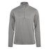 A grey men's pullover featuring a 1/4 zip design and long sleeves. It has a logo on the chest.