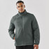 A men's Pacifica thermal jacket in a dark green colour, featuring a zip front and a tall collar. It has a logo on the chest.