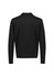 A black men's zip front jumper with a minimalist design and a collar, featuring a branding logo.