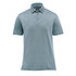 A light blue short-sleeve polo shirt with a collar and a logo. The fabric has a subtle texture.