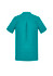 A turquoise women's tunic with short sleeves and a back pleat, featuring a logo.