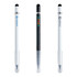 Three 3-in-1 eternal pencils in black and white, featuring a logo on one pencil and a clear sheath at the bottom.