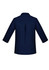 A navy blue women's button-up shirt with 3/4 sleeves and a back pleat, featuring a collar and cuffed sleeves.