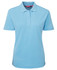 A light blue polo shirt for women featuring a collar and button placket, with a small logo displayed.