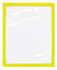 A transparent plastic pocket with a bright yellow border, suitable for holding documents.