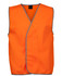 An orange safety vest with grey trim, featuring a logo, designed for visibility and safety wear.
