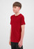 A youth short sleeve tee in red, featuring a simple design and a logo on the front.