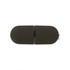 A sleek black flash drive with a rounded design and a zippered closure, featuring a logo on its surface.
