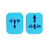 A blue universal travel adapter kit with various plug configurations on both sides.