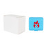 A blue travel adapter kit with a red logo, next to a plain white box.