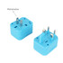A blue universal travel adapter kit featuring rotatable plugs for different socket types. Includes multiple plug configurations.