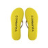 Bright yellow EVA platform thongs with a textured sole and a branding logo on the insole.