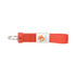 A bright orange silicone tag flash drive with a metal keyring attachment and a logo.
