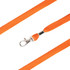 An orange bootlace lanyard featuring a silver clip and textured fabric.