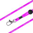 A purple poly rope lanyard with a metal clip and a black stopper, featuring a logo.