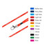 A red poly rope lanyard with a metal clasp, featuring a branding logo and a colour reference guide.