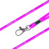 A vibrant pink poly rope lanyard with a metal clip and a branding logo.