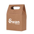 A kraft paper die cut handle bag, featuring a top handle and a logo on the side.
