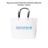 A small white boutique paper bag with black handles and a logo in colourful text. Dimensions are 330mm x 250mm x 80mm.