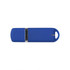 A blue flash drive with a silver band and a keyring hole for easy attachment.