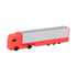 A red and grey truck-shaped flash drive with a logo, designed for storage and data transfer.