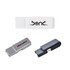 Three flash drives in grey and white, featuring different designs and a logo on one drive.