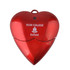 A red heart-shaped USB flash drive with a logo on the front, featuring a smooth, glossy finish.