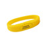 A yellow silicone wristband flash drive with a smooth surface and a central logo area.