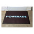 A black floor mat with a logo featuring the word "POWERADE" in light blue.