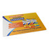 A counter mat featuring a vibrant orange and yellow design, showcasing cough relief products with a logo.